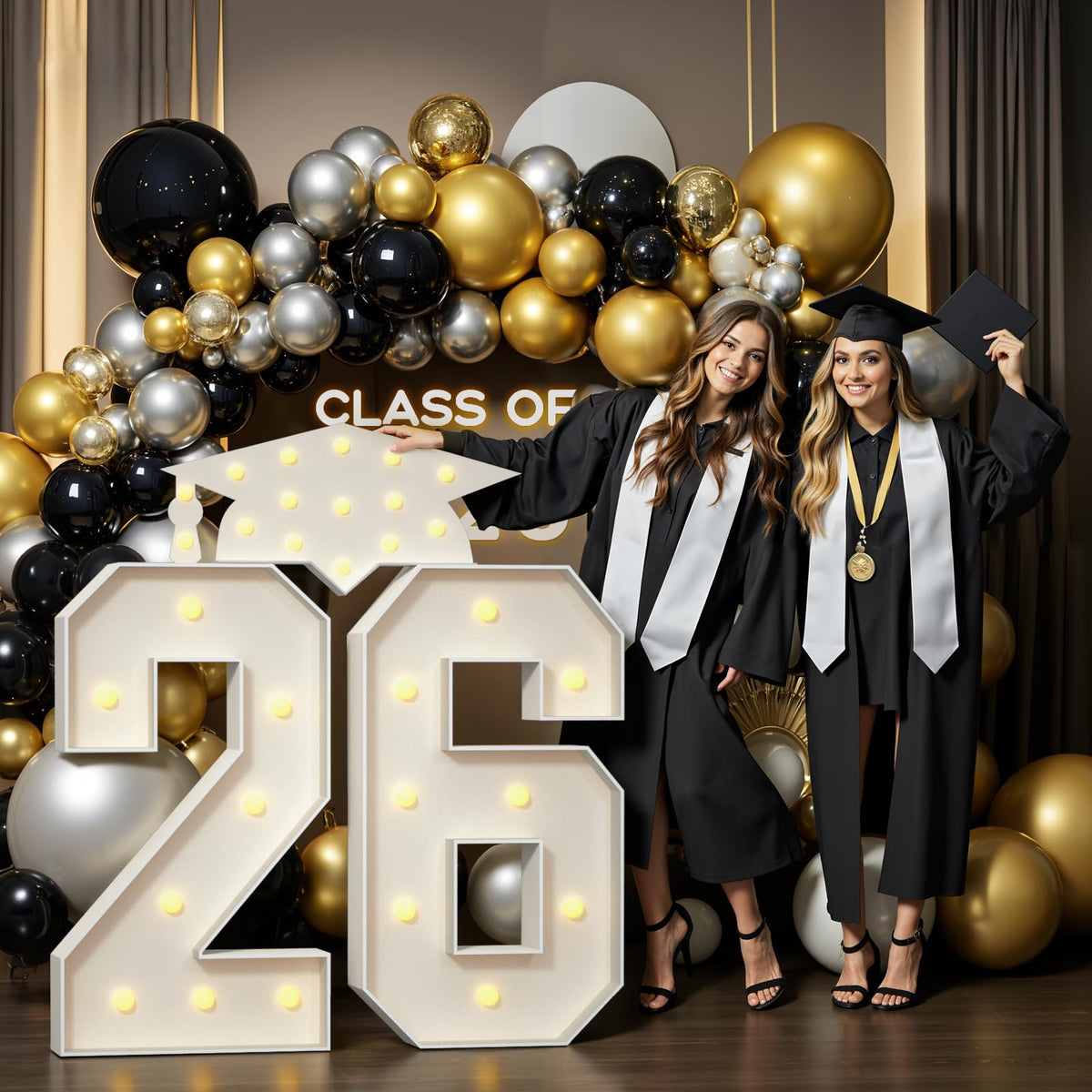 JoyMuse 3ft graduation numbers 2026 with yellow lights for a vibrant backdrop