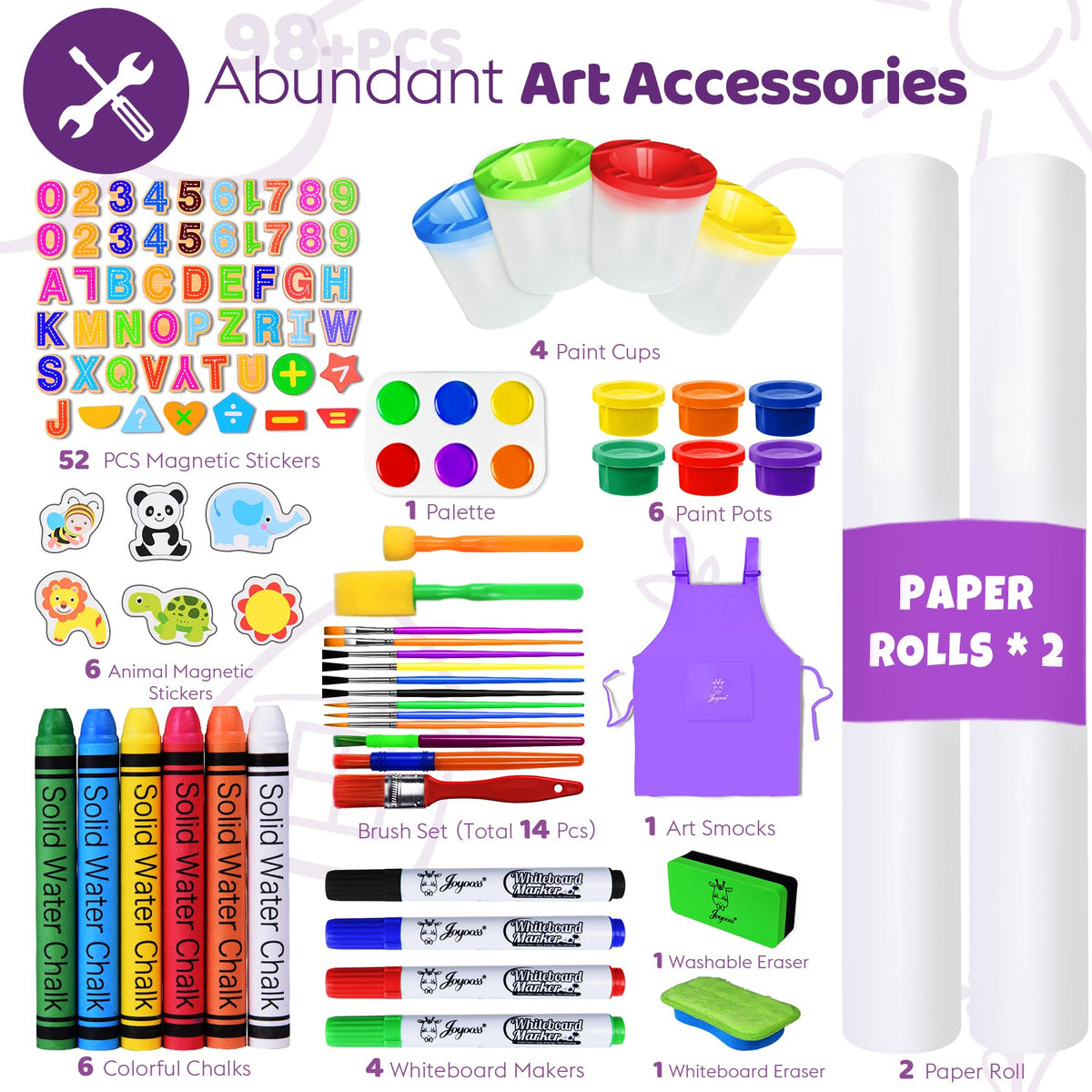 Joyooss art easel tray keeps paints within easy reach.