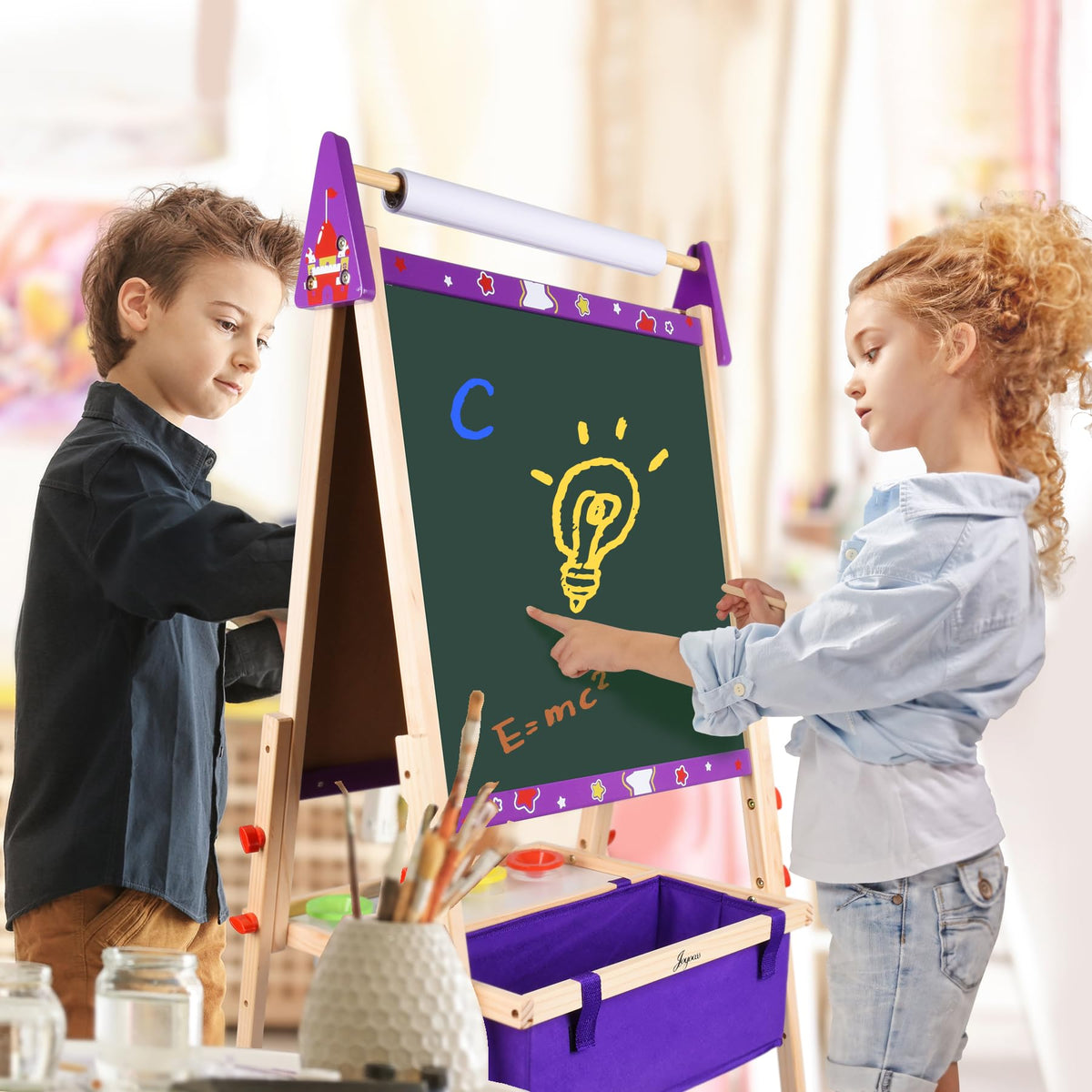 Joyooss art easel adjustable heights grows with kids during drawing sessions.