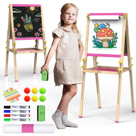 JOYOOSS art easel side view with double-sided whiteboard and chalkboard for versatile creativity