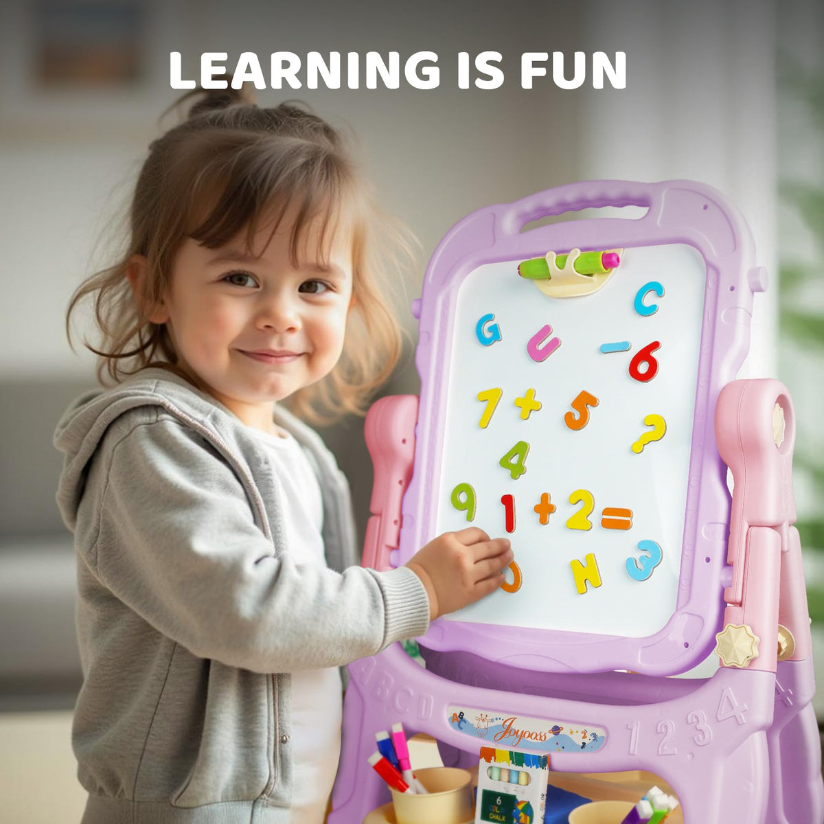 Includes chalk, markers and magnets and letters to spark creativity and early learning