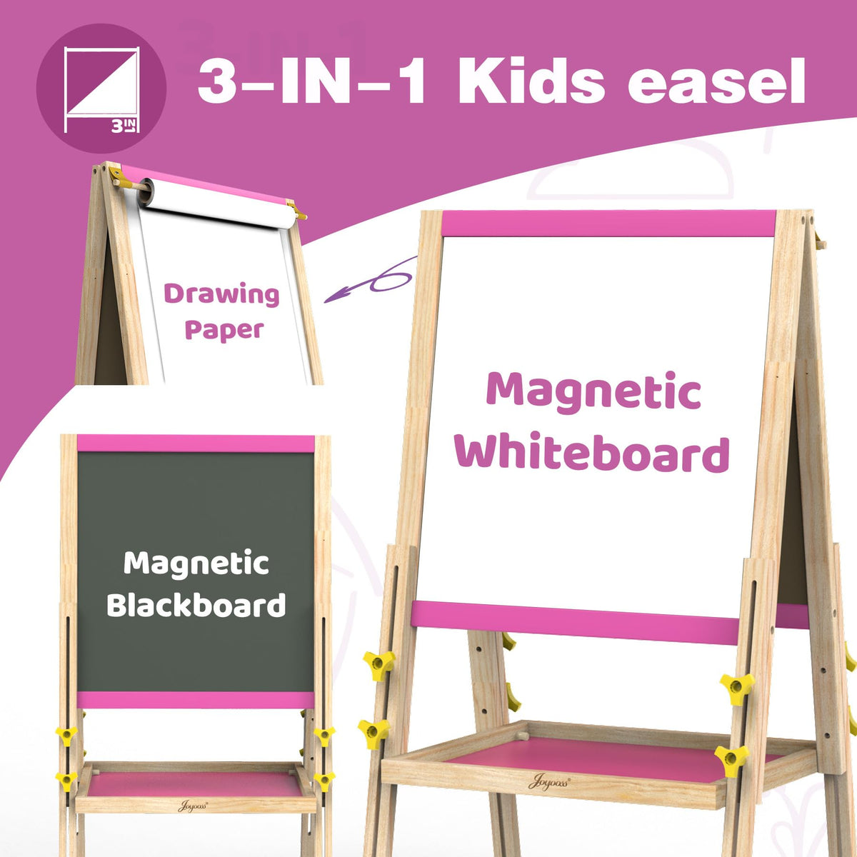 JOYOOSS 3-in-1 easel includes paper roll and accessories for shared art