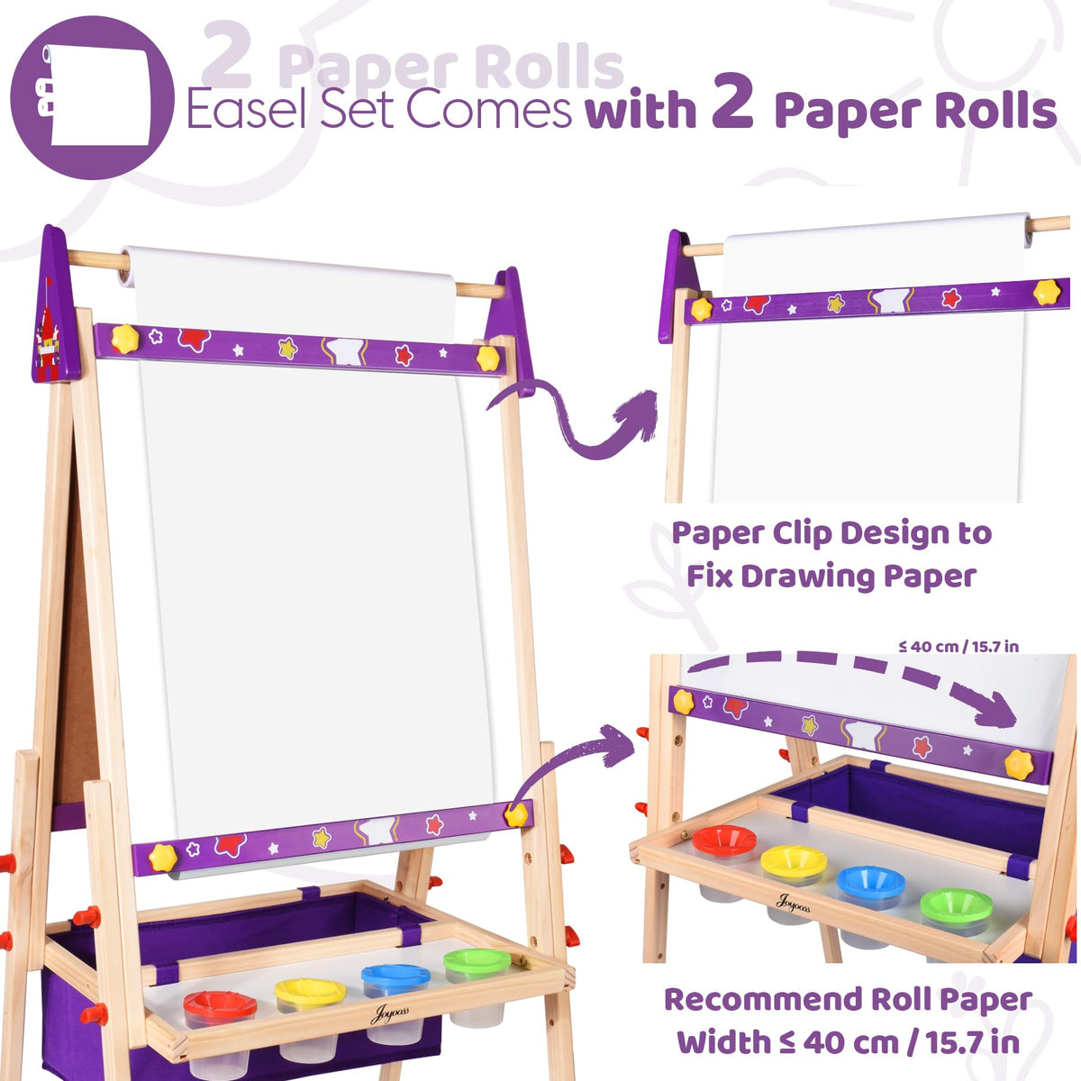 Joyooss art easel with paper rolls for large artworks.