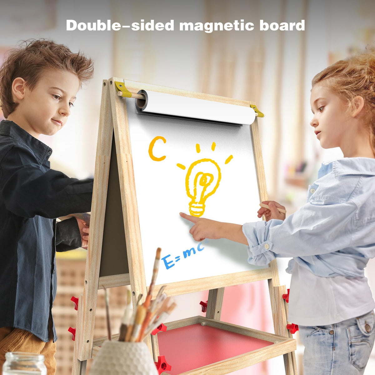 Pull-down paper canvas on JOYOOSS easel supports shared art
