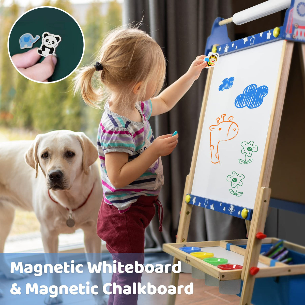 Joyooss safety-rounded wood easel designed for kid-friendly use