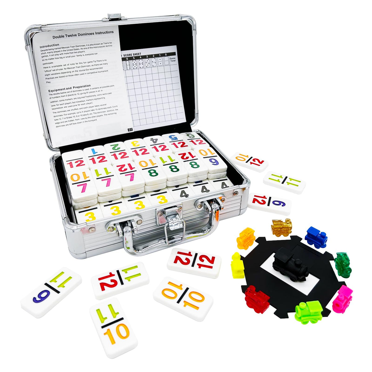 JOYOUSLIFE Mexican Train Dominoes tiles in bright colors for easy reading during play
