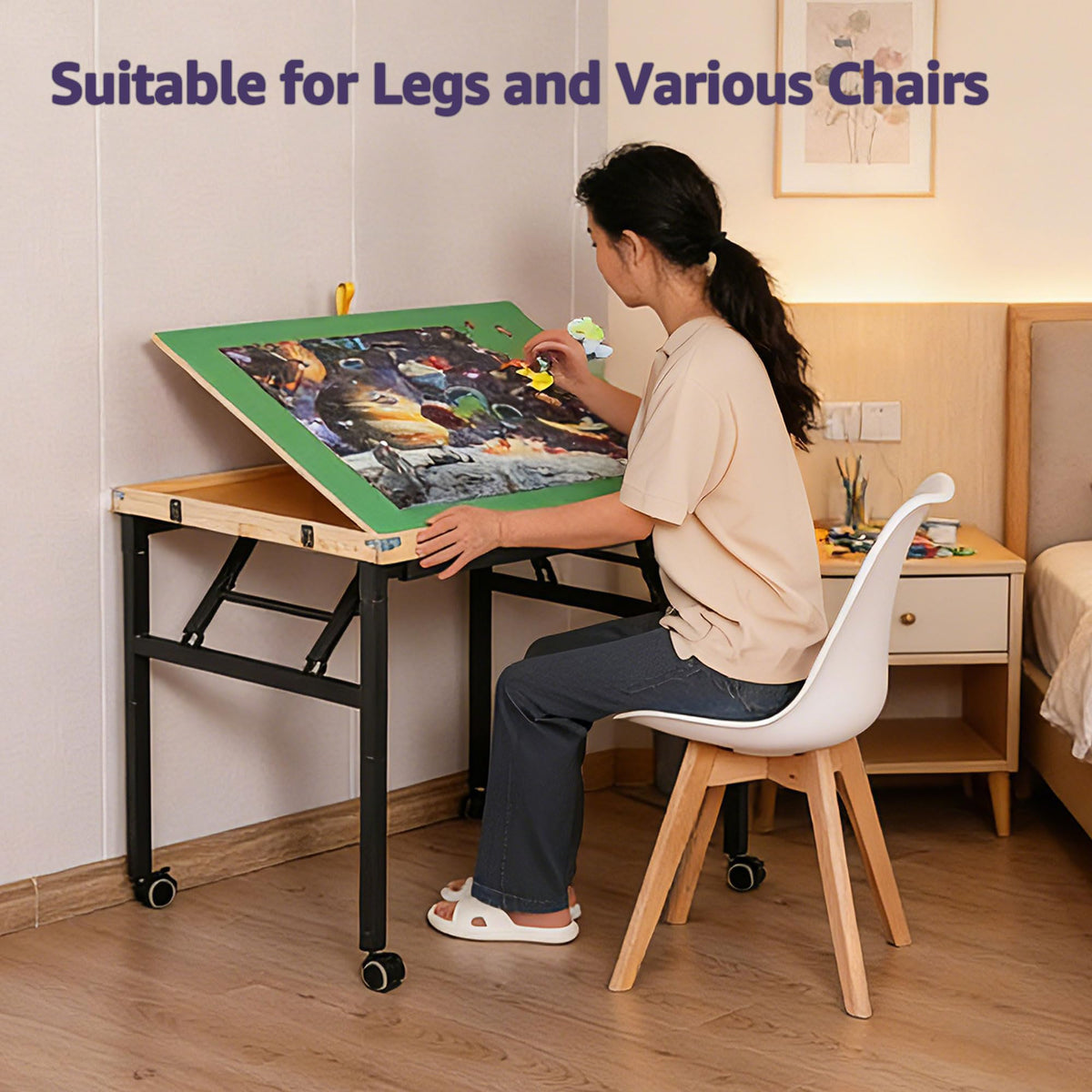 JoyPcsTable adjustable leg height for comfortable puzzling positions