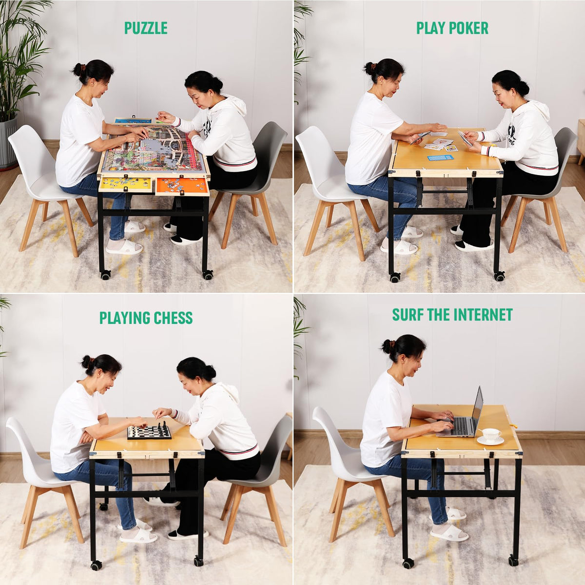 JoyPcsTable easy-to-move puzzle table with lockable casters for secure positioning