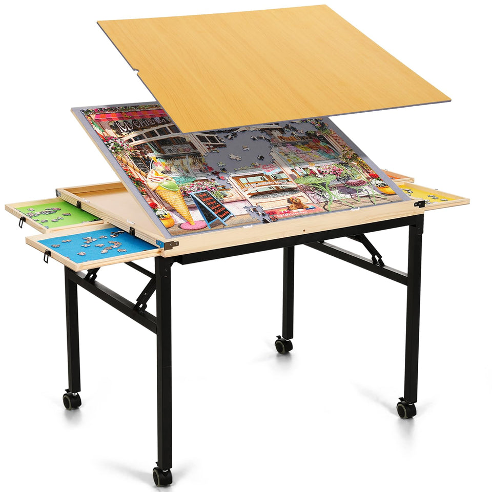 JoyPcsTable puzzle table with drawers and folding legs for steady, portable setup