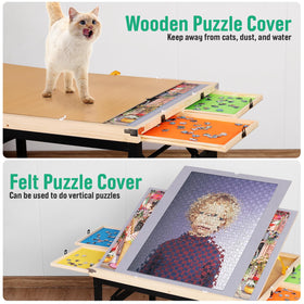 JoyPcsTable sturdy wood construction supports up to a full 1500-piece puzzle