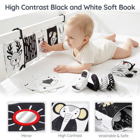 Joyreal black and white baby book with double-sided pages for tiny hands.