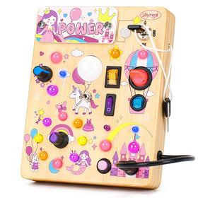 Joyreal Busy Board with 19 LEDs and 10 switches promoting sensory exploration and learning