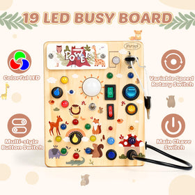 Joyreal forest-theme board showing switches and lights for engaging sensory play