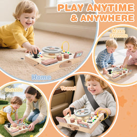 Joyreal Montessori Busy Board travel handle enables easy on-the-go play