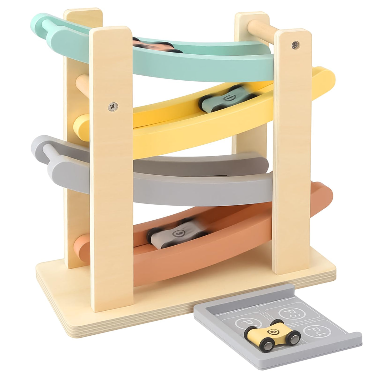 Joyreal Montessori wooden car ramp for toddlers with engaging ramp play and learning potential