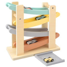 Joyreal Montessori wooden car ramp for toddlers with engaging ramp play and learning potential
