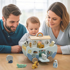 Joyreal Noah's Ark toy features the Noah figurine for storytelling sessions with toddlers.