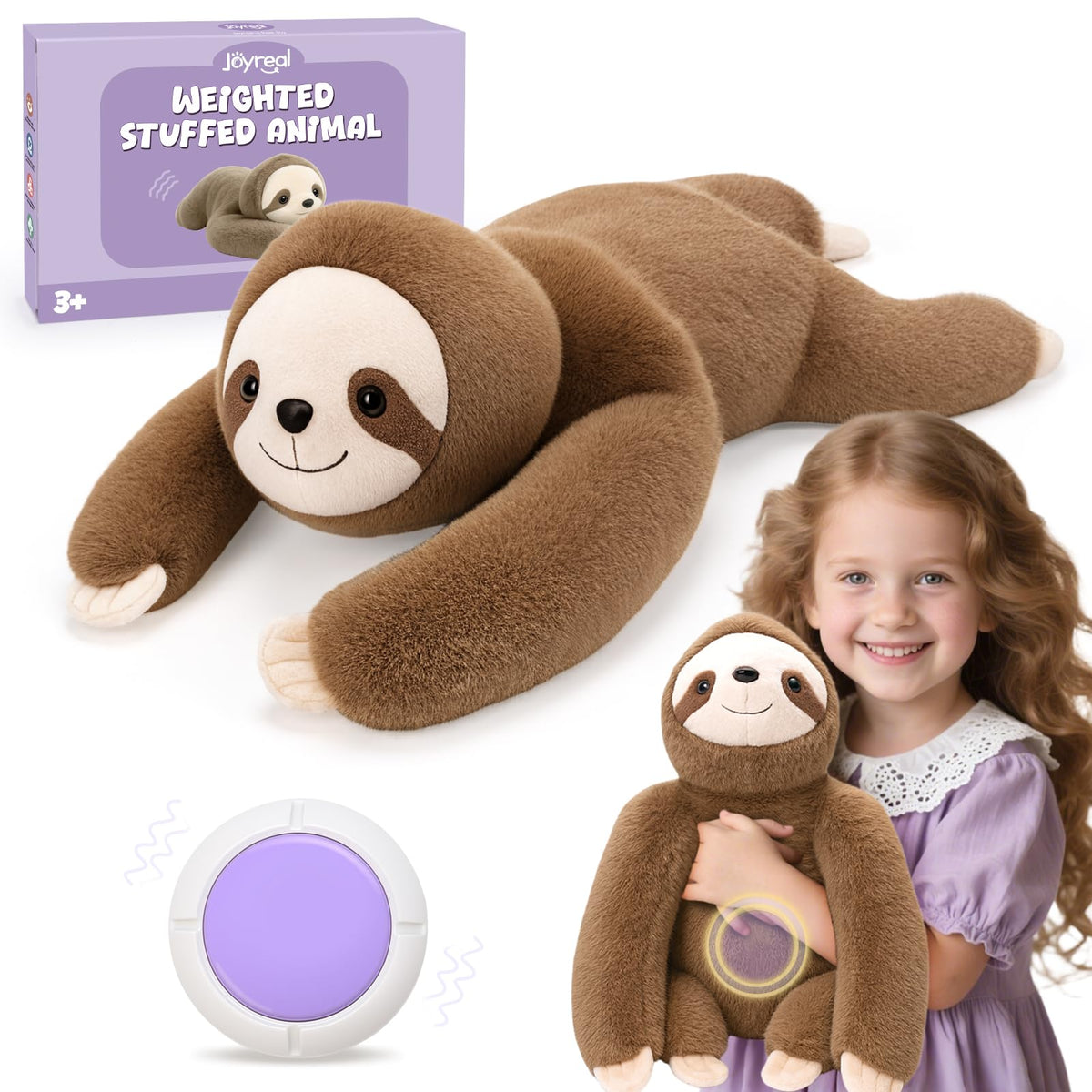 Joyreal Sloth sensory pillow front view for cozy relaxation