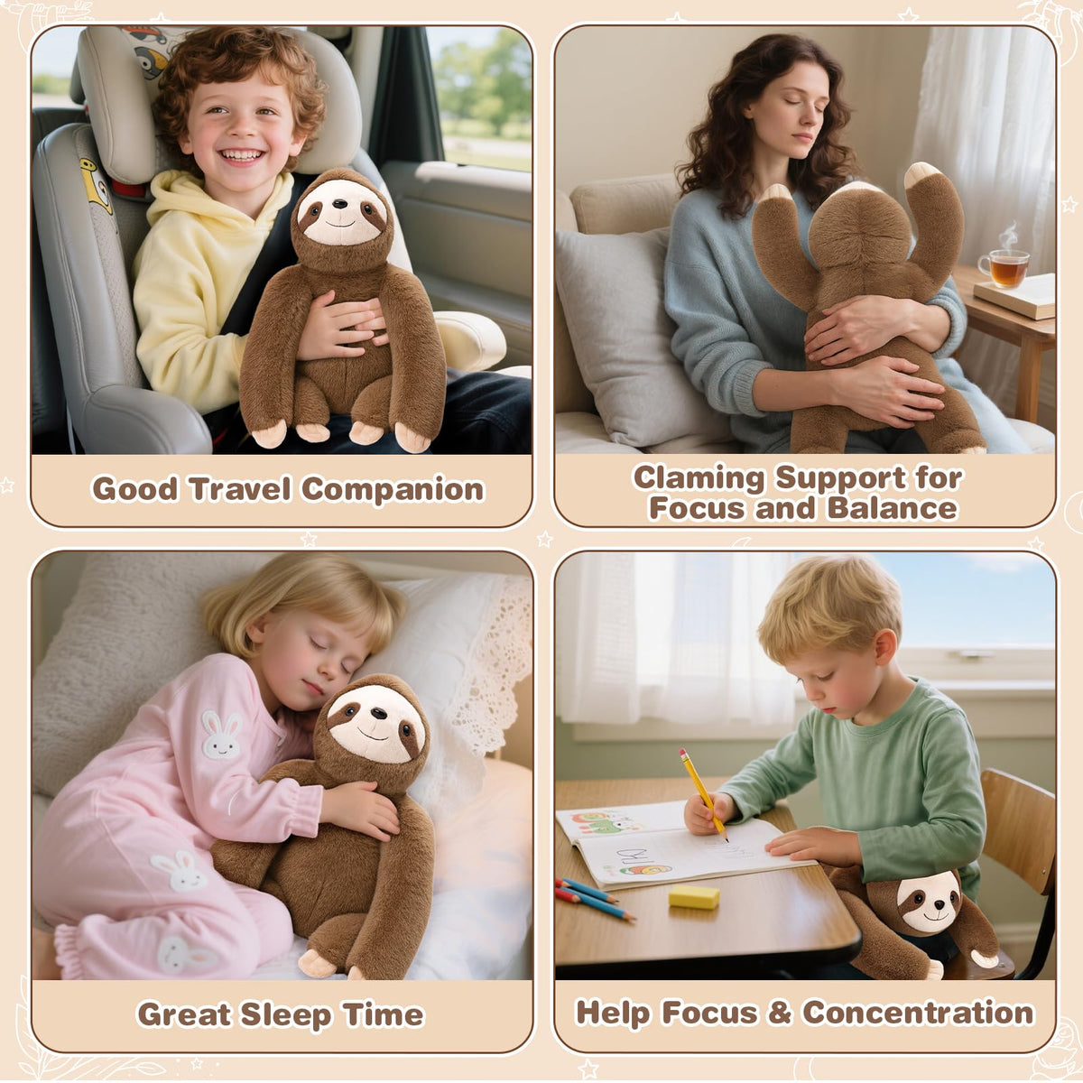 Joyreal Sloth sensory pillow vibration feature for gentle, calming touch