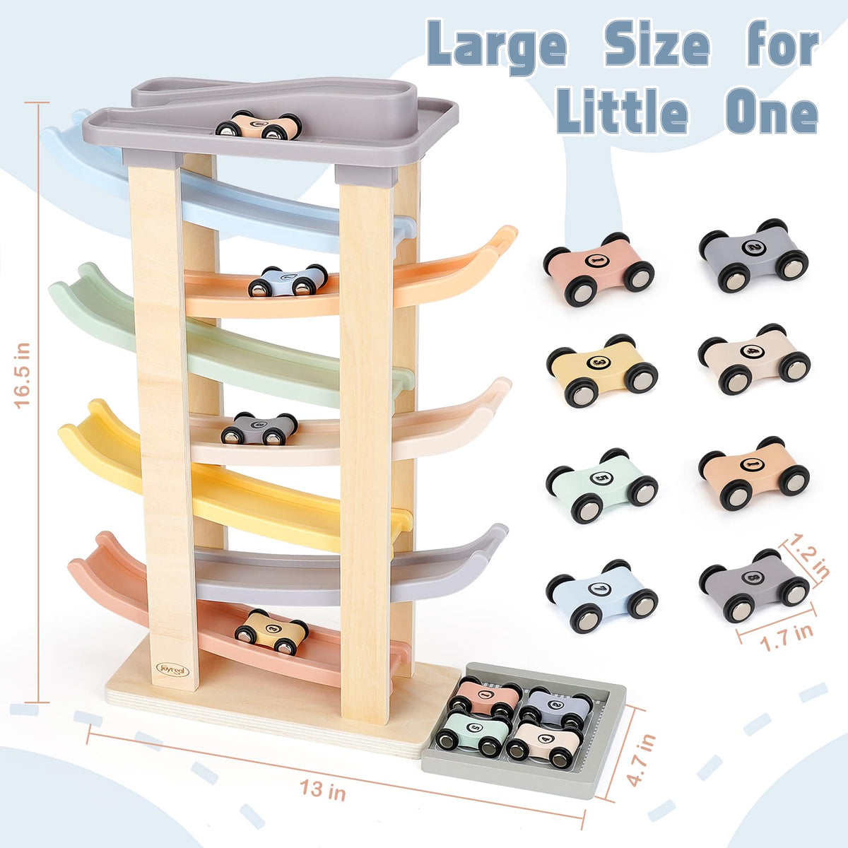 Joyreal top and bottom garages keep play organized for toddlers