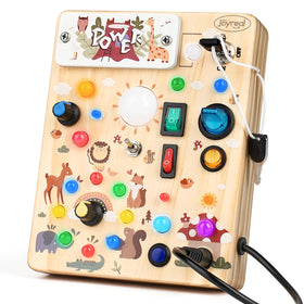 Joyreal wooden busy board with LED forest design enhances fine motor exploration