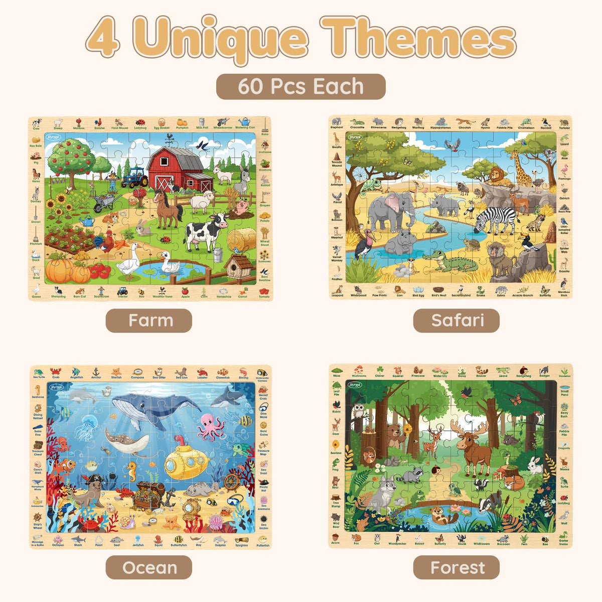 Joyreal wooden puzzle safari habitat supports animal recognition and observation skills.