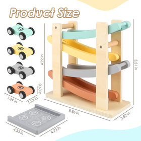 Joyreal wooden ramp with cars in parking lot scene for organized, cooperative play