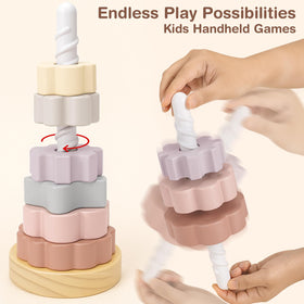 Joyreal spinning stacker toy showing spiral pole and discs for exploration