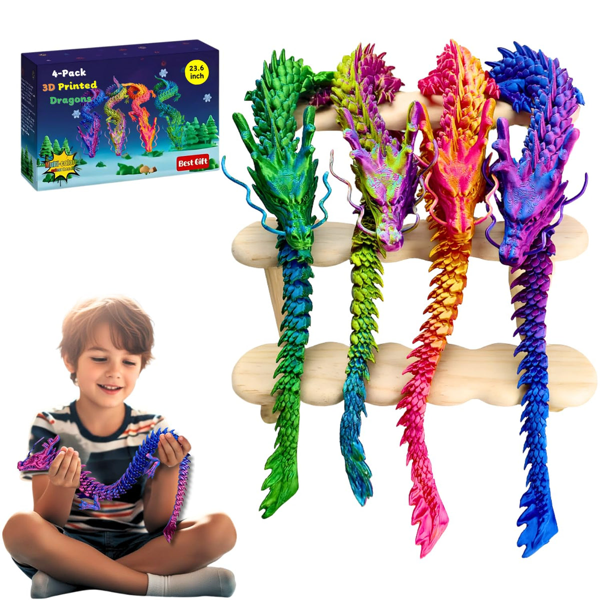 Joyroud 4-pack dragons in 24-inch size for display and collection