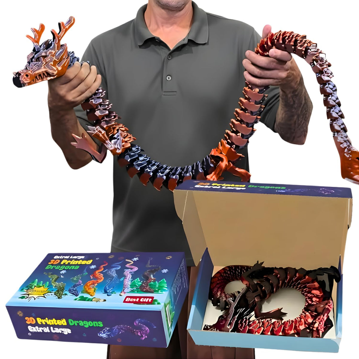 Joyroud large articulated dragon with metallic finish in a dynamic display pose