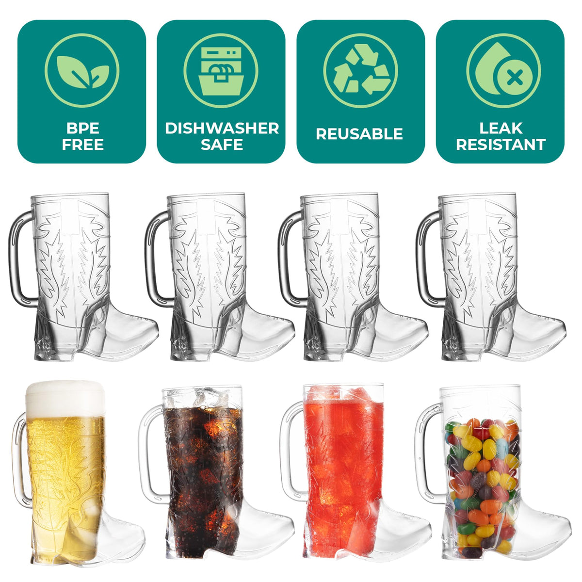 JoyServe Cowboy Boot Mug closeup highlights BPA-free plastic and durable construction