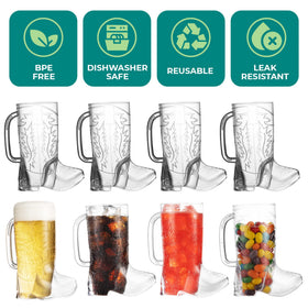 JoyServe Cowboy Boot Mug closeup highlights BPA-free plastic and durable construction