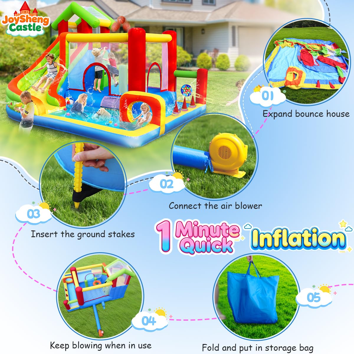 JoySheng Castle mega bounce house backyard party centerpiece creates lasting memories.