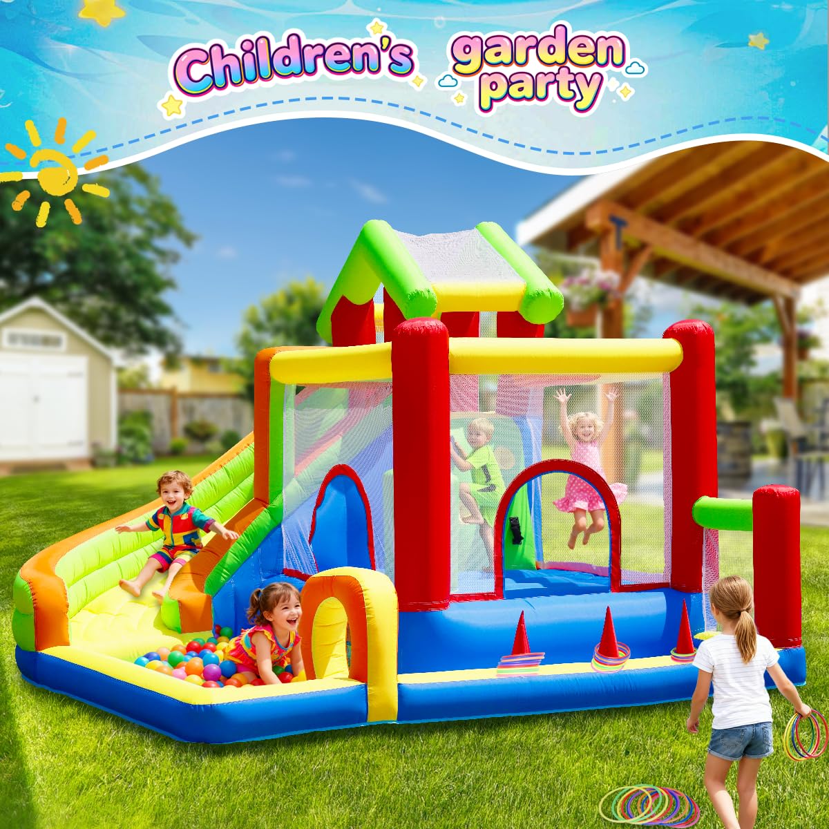 JoySheng Castle mega bounce house ball pit invites imaginative play and sociable moments.