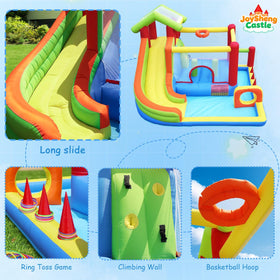 JoySheng Castle mega bounce house basketball hoop invites cooperative play and scoring games.