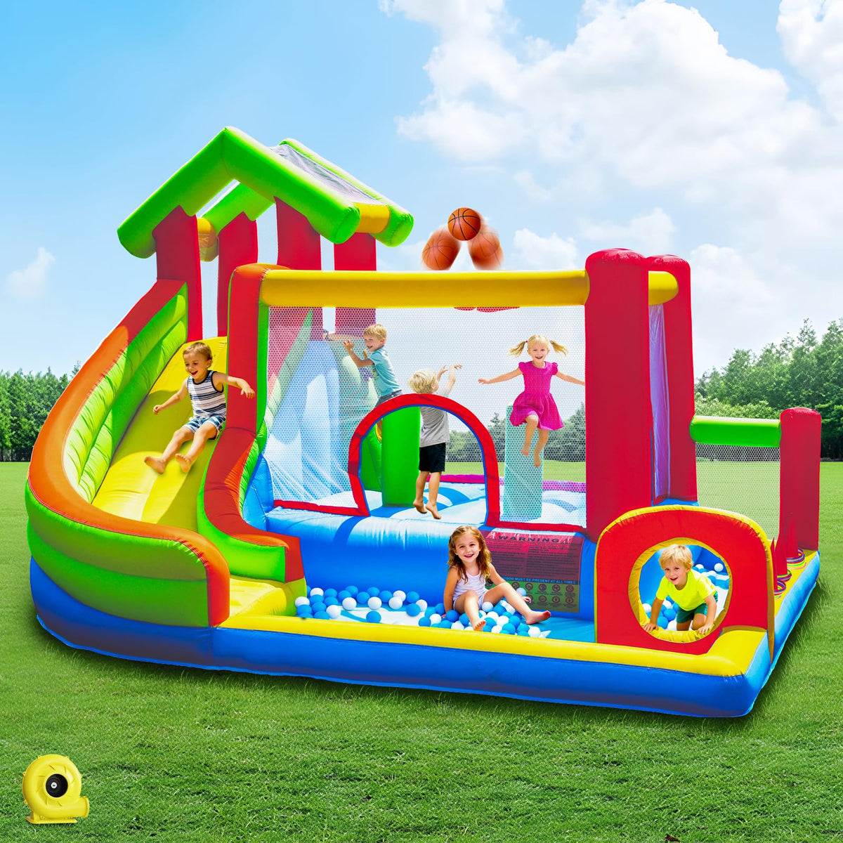 JoySheng Castle mega bounce house front view shows spacious jumping area for kids.
