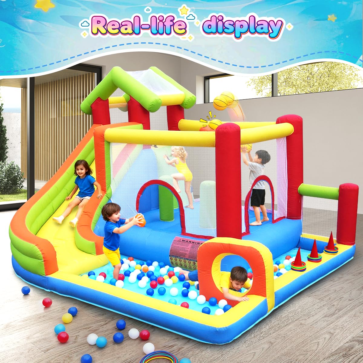 JoySheng Castle mega bounce house jump area ready for active play and group fun.