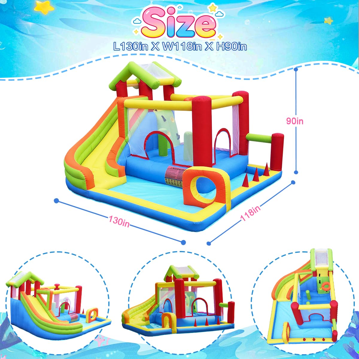 JoySheng Castle mega bounce house slide in action for thrilling downhill fun.