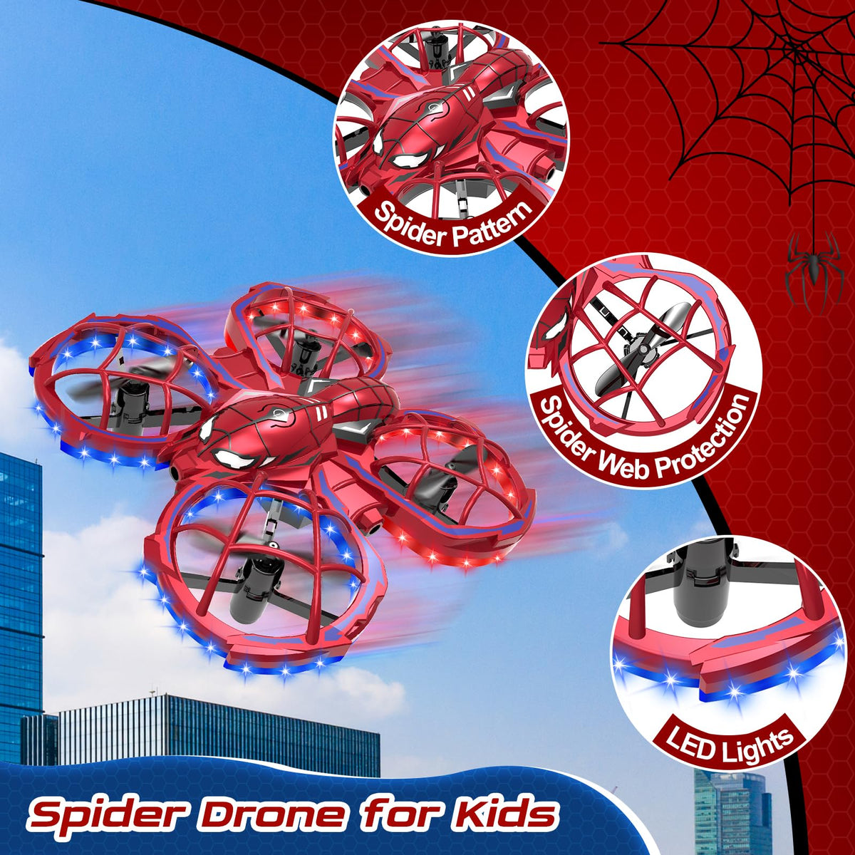 Joysin Spider Mini Drone with bright LED lights for visibility during dusk flights
