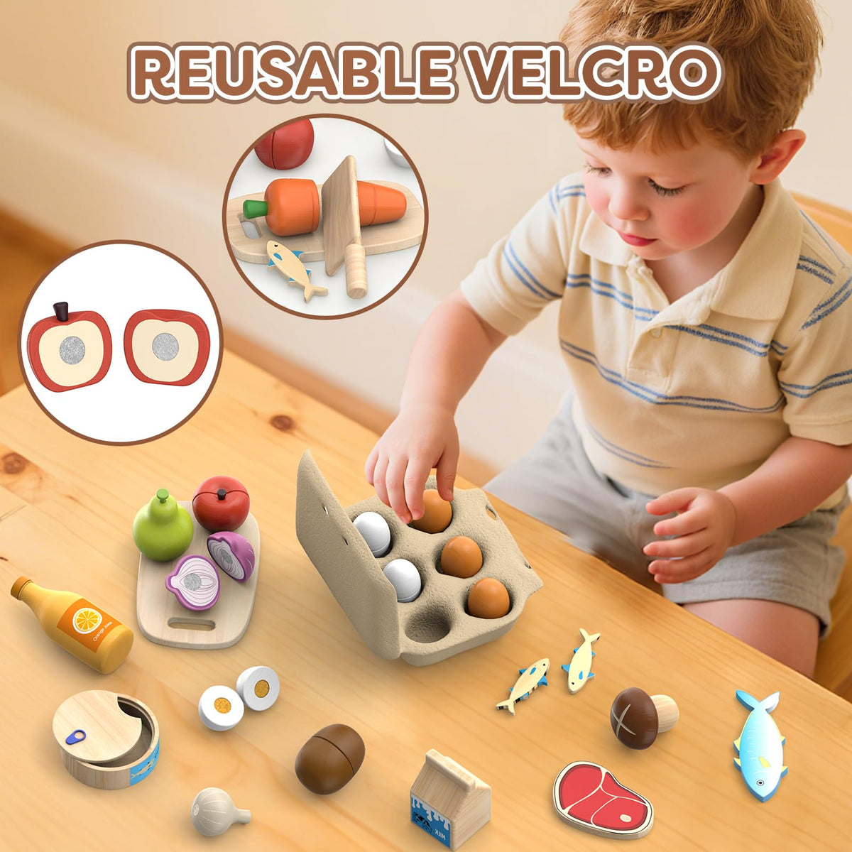 JOYSINTOY wooden garlic cloves for creative pretend meals.