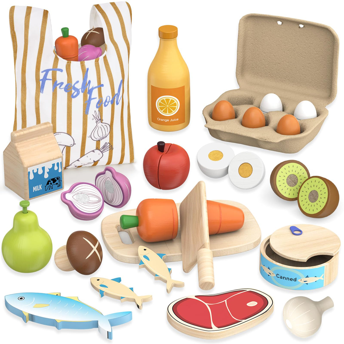 JOYSINTOY wooden kiwi slices for imaginative play and safe pretend snacking.