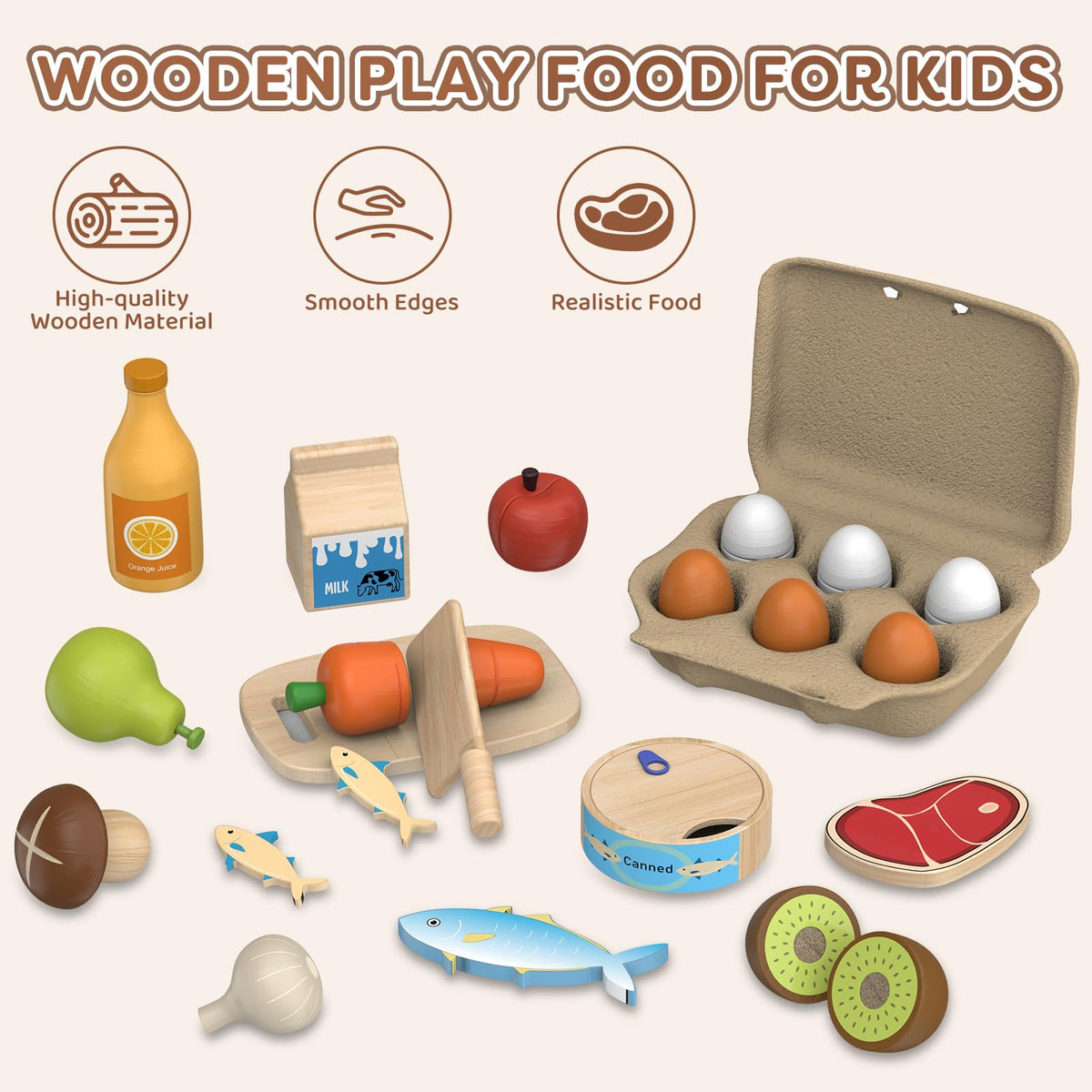 JOYSINTOY wooden onion cubes ideal for pretend kitchen prep.