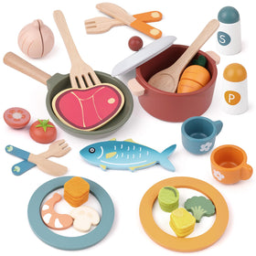 JOYSINTOY wooden play kitchen fish sparks imaginative pretend cooking with siblings