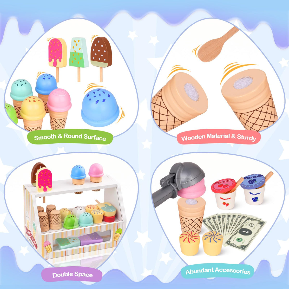 JOYSINTOY ice cream cones with velcro for interactive assembly