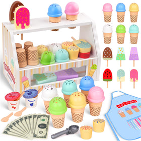 JOYSINTOY wooden ice cream counter for imaginative pretend play