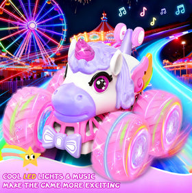 JOYSINTOY unicorn RC car with LED wheels for enhanced visibility