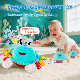 JoySpark Crab plush textures for cuddly tactile exploration.