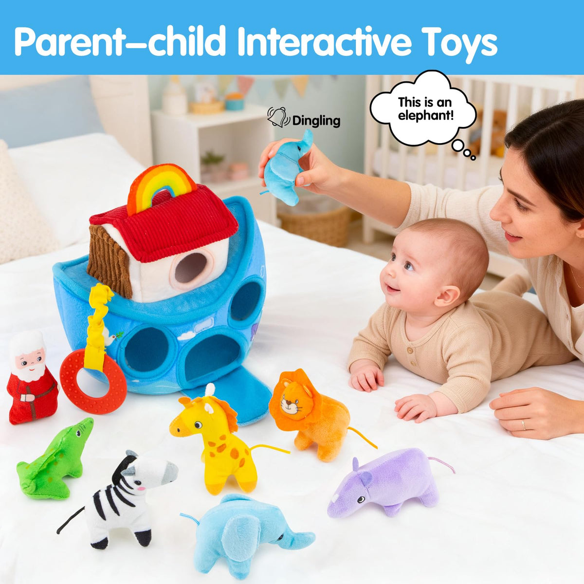 JoySpark Noah's Ark baby-safe mirror on door for self-recognition play.