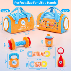 JoySpark Toys alphabet-printed gym bag supports early learning
