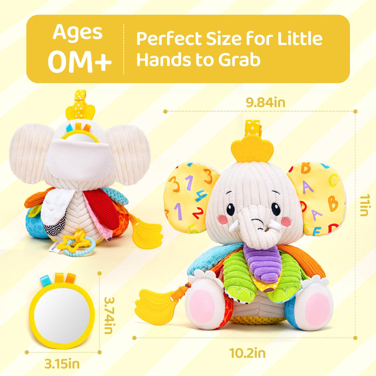 JoySpark Toys elephant bells and squeaks aid sensory discovery for babies